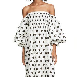 NWT SLEEPER | Atlanta Off The Shoulder Shirred Linen Dress Polka Dot - NEW
